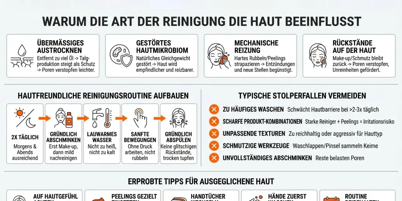 Sanfte Bewegungen beim Gesicht waschen mit einem Waschlappen, ohne Druck und nicht rubbeln, sind wichtig für eine gesunde Haut.