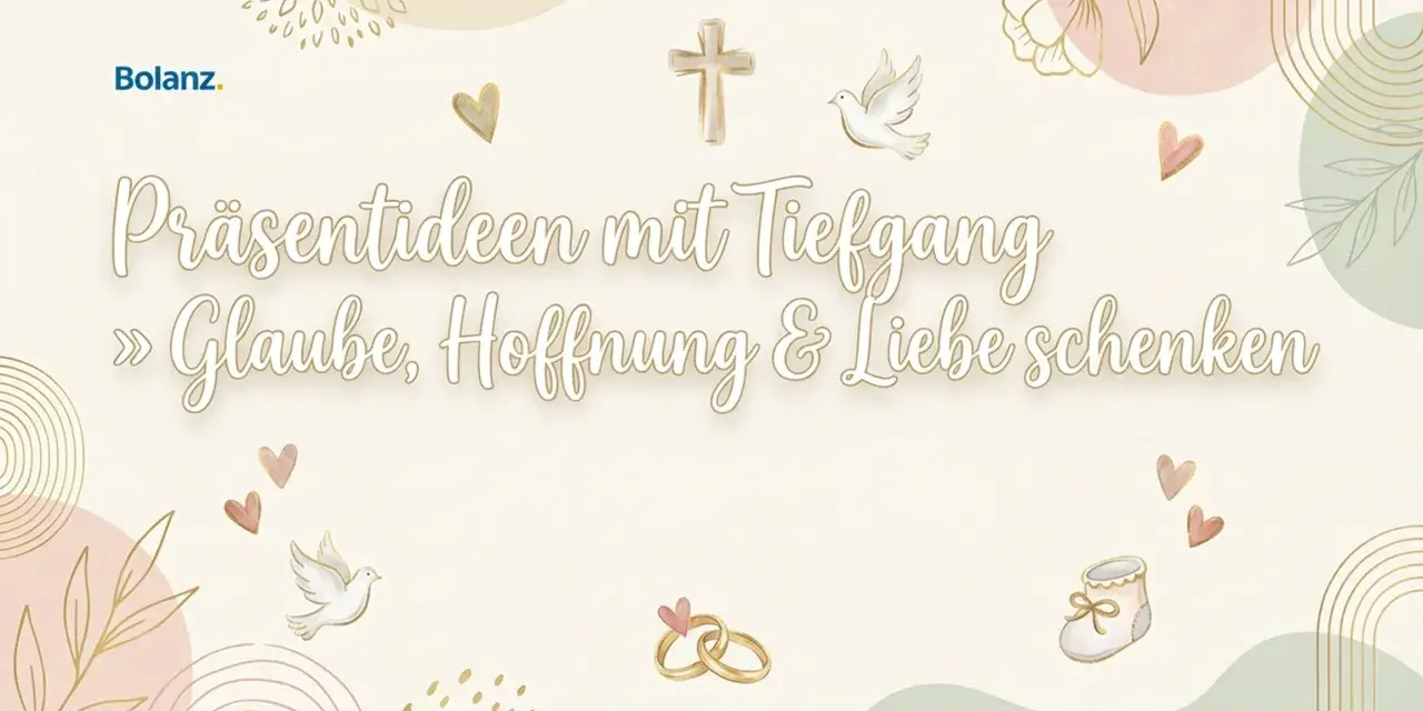 Bolanz: Präsentideen mit Tiefgang. Glaube, Hoffnung & Liebe schenken. Christliche Trostworte und Symbole wie Kreuz, Taube, Herzen, Ringe und Babyschuh.