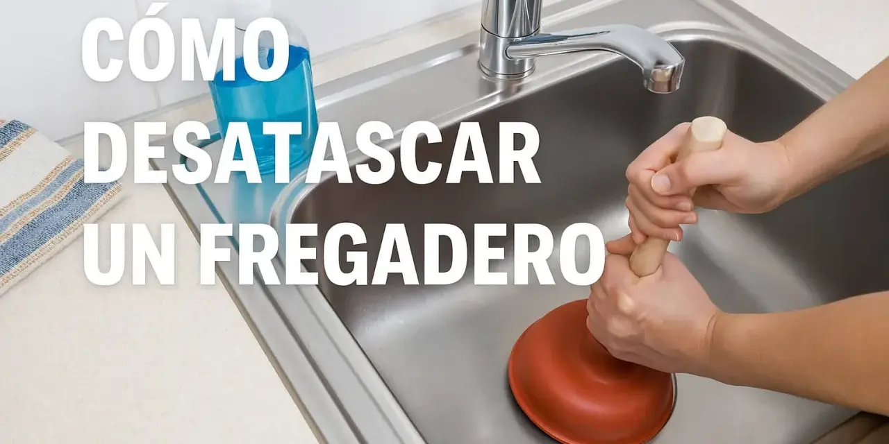 Manos usando un desatascador para desatascar fregadero.