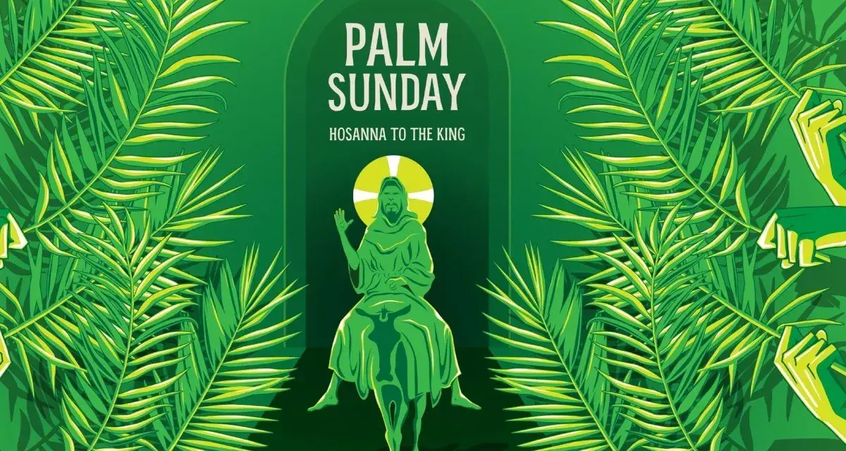 Jesus rides into Jerusalem on Palm Sunday, greeted by palm branches. A homily for this year's Palm Sunday would reflect on this triumphant entry.