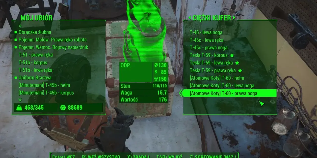 Ekwipunek w Fallout 4: "Mój ubiór" i "Ciężki kufer" z częściami pancerza, jak T-60. Szukasz fallout 4 kody?