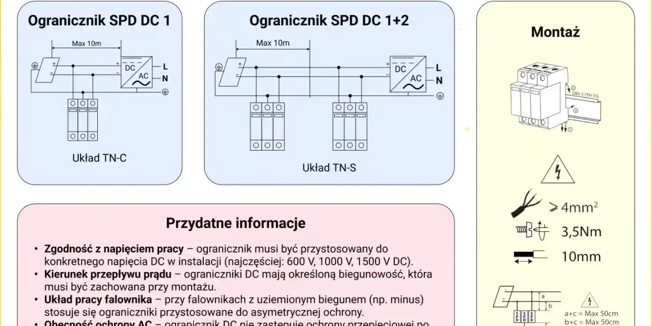 Schematy podłączenia ogranicznika przepięć w instalacji fotowoltaicznej. Montaż, parametry i przydatne informacje.