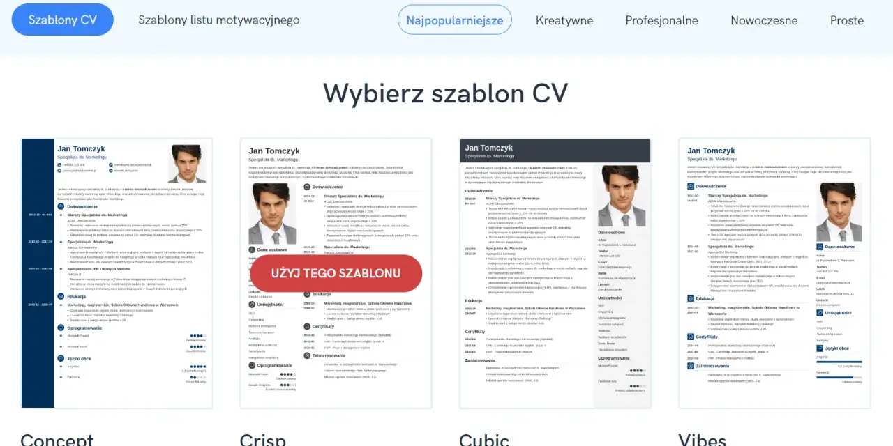 Wybieraj spośród szablonów CV, aby łatwo stworzyć profesjonalny dokument. Dowiedz się, jak napisać CV na telefonie, korzystając z gotowych wzorów.