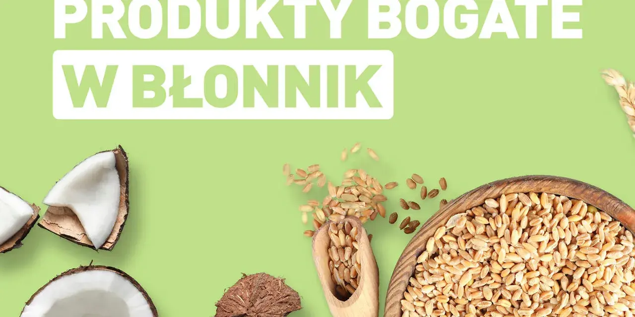 Produkty bogate w błonnik: kokosy i ziarna pszenicy.