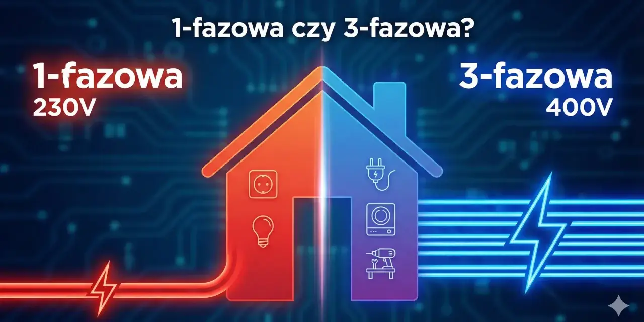 Dom podzielony na 1-fazowy (230V) i 3-fazowy (400V). Wybierz odpowiedni prąd siła dla swoich potrzeb.