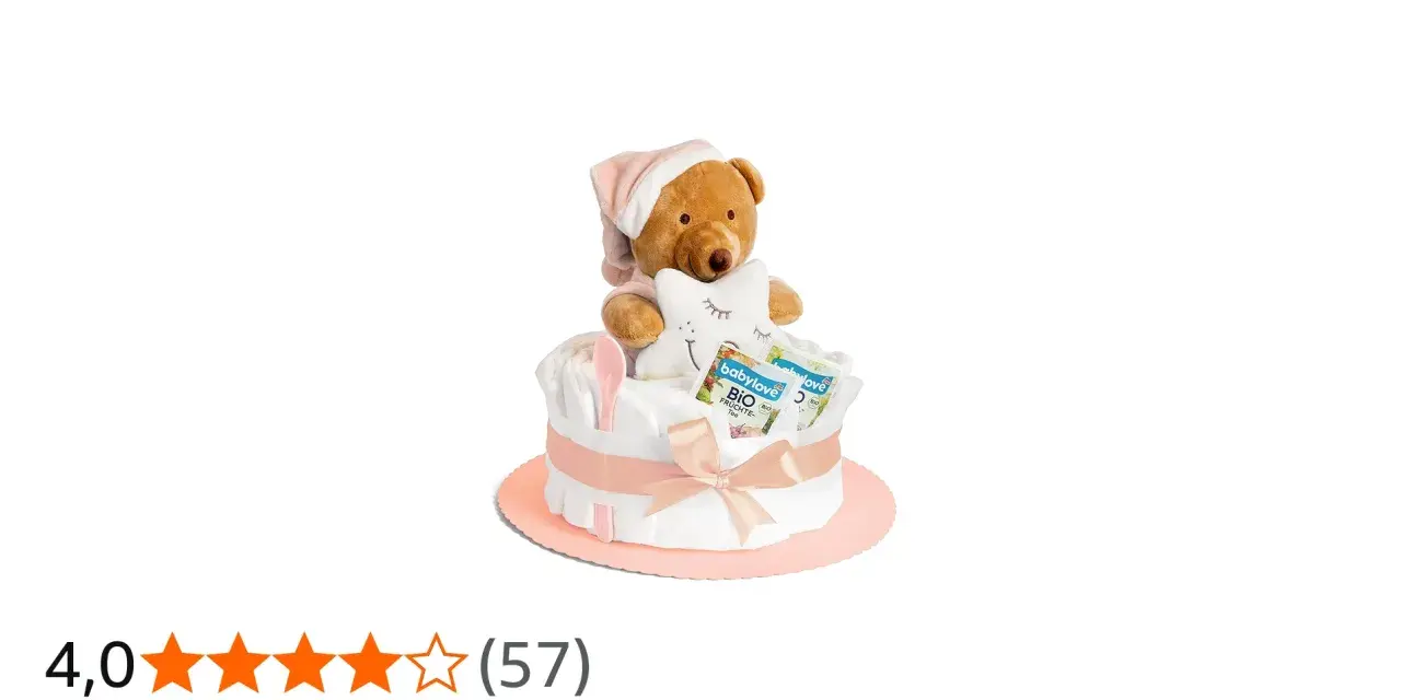 En söt blöjtårta tjej med en nallebjörn i pyjamas och en stjärna. Perfekt present till nyblivna föräldrar.