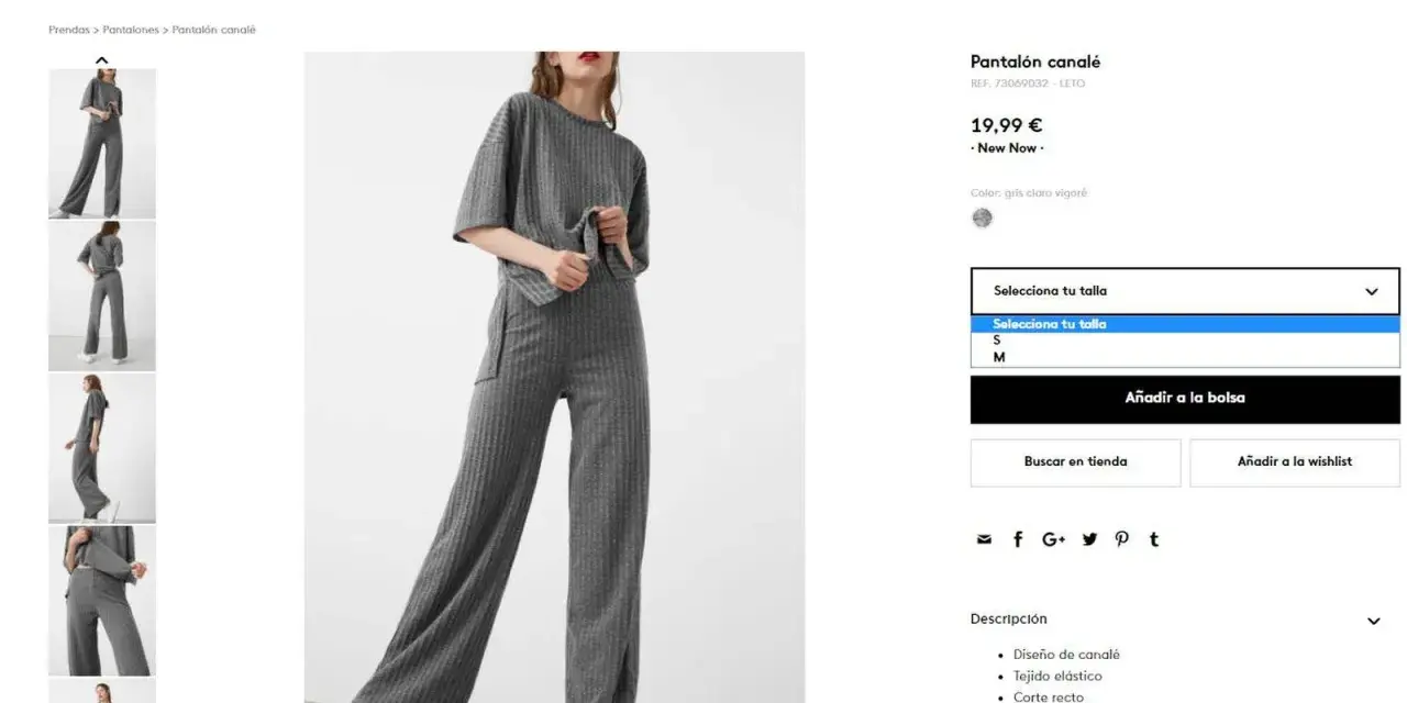 Pantalón gris de canalé, disponible en talla M. Elige tu talla para añadirlo a la bolsa.