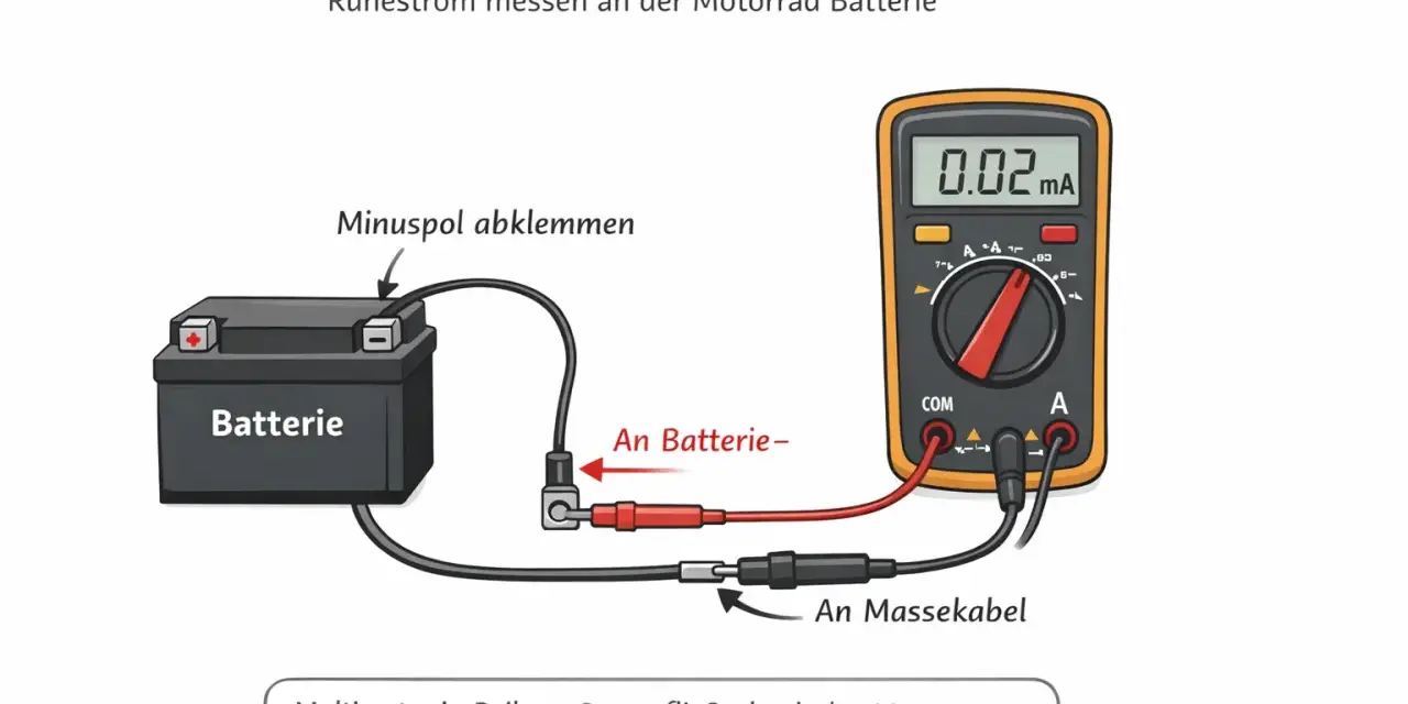 Misurazione del voltaggio batteria moto a riposo: un multimetro collegato in serie alla batteria mostra 0.02 mA.