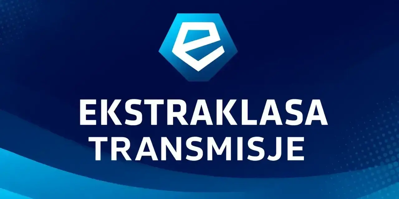 Logo Ekstraklasa z napisem "TRANSMISJE". Sprawdź ekstraklasa tv cennik, by oglądać mecze.