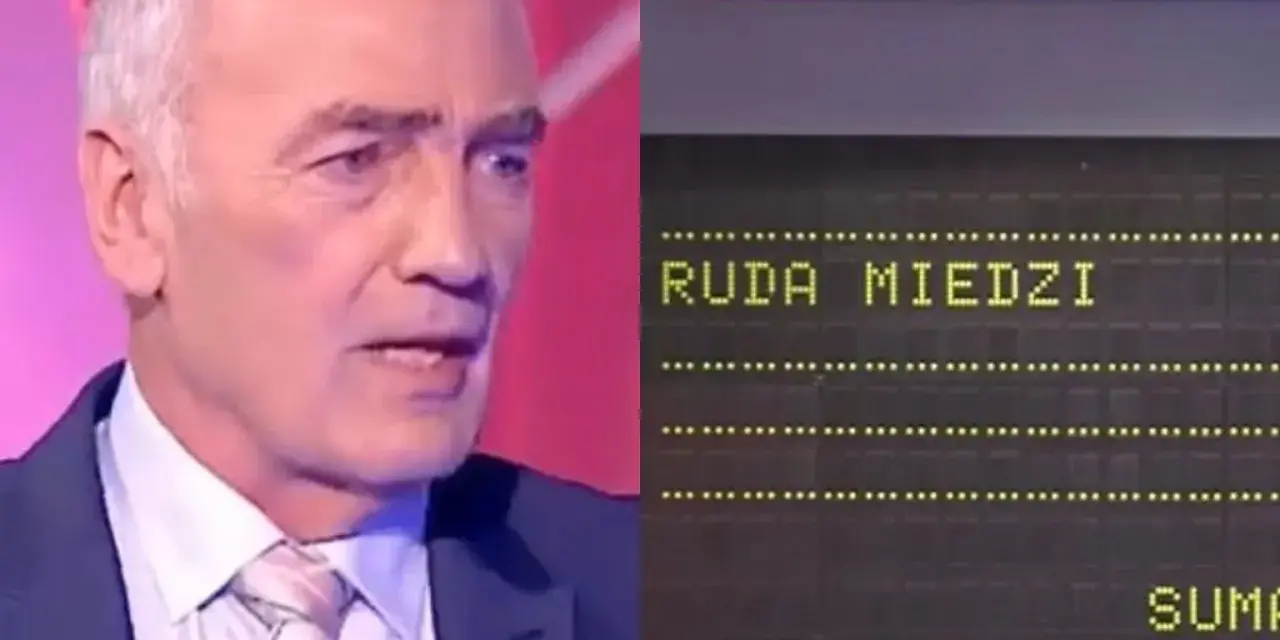 Prowadzący Familiady pyta, co można podłączyć do komputera. Na ekranie widać hasło "RUDA MIEDZI".