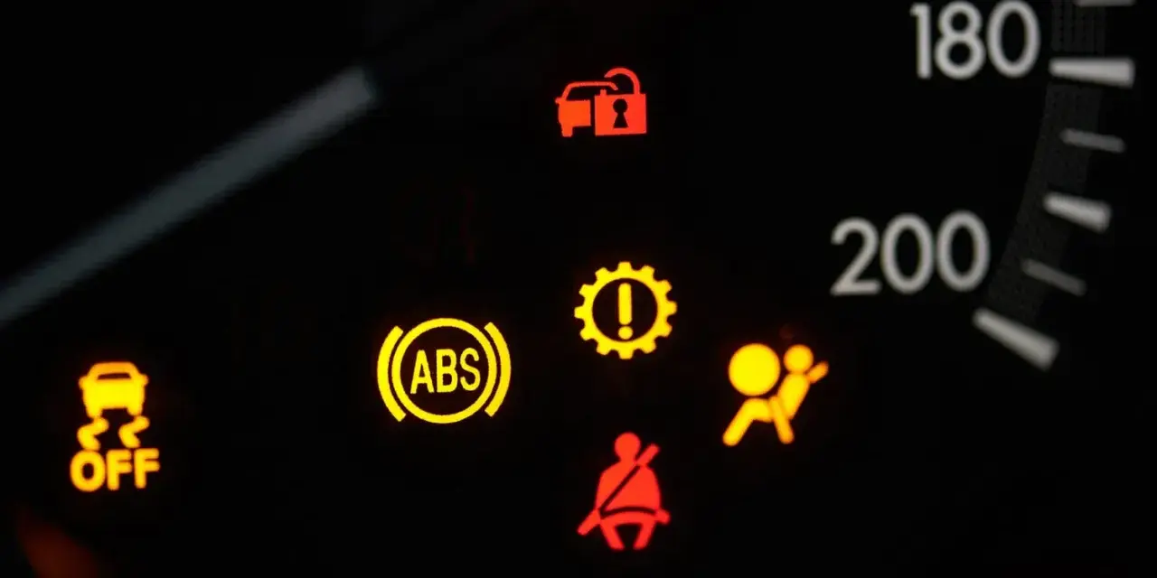 Kontrolka samochód z kluczem Opel Astra świeci się, obok ABS i poduszki powietrznej.
