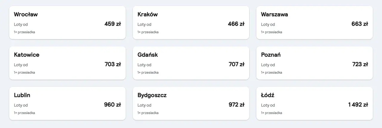 Tanie loty na majówkę z różnych miast Polski: Wrocław od 459 zł, Kraków od 466 zł, Warszawa od 663 zł.
