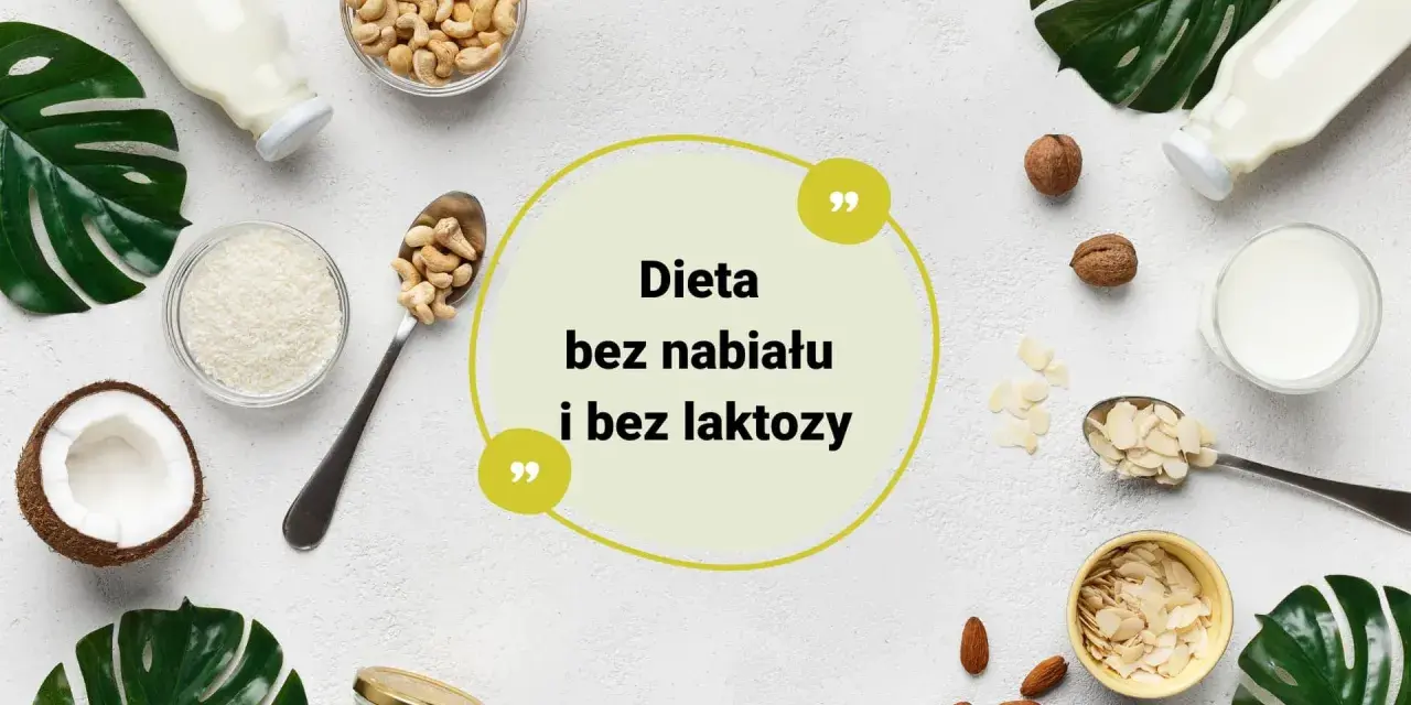Składniki do diety bez nabiału: mleko roślinne, orzechy, wiórki kokosowe, migdały.