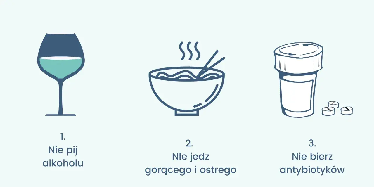 Po powiększaniu ust unikaj alkoholu, gorących i ostrych potraw oraz antybiotyków.