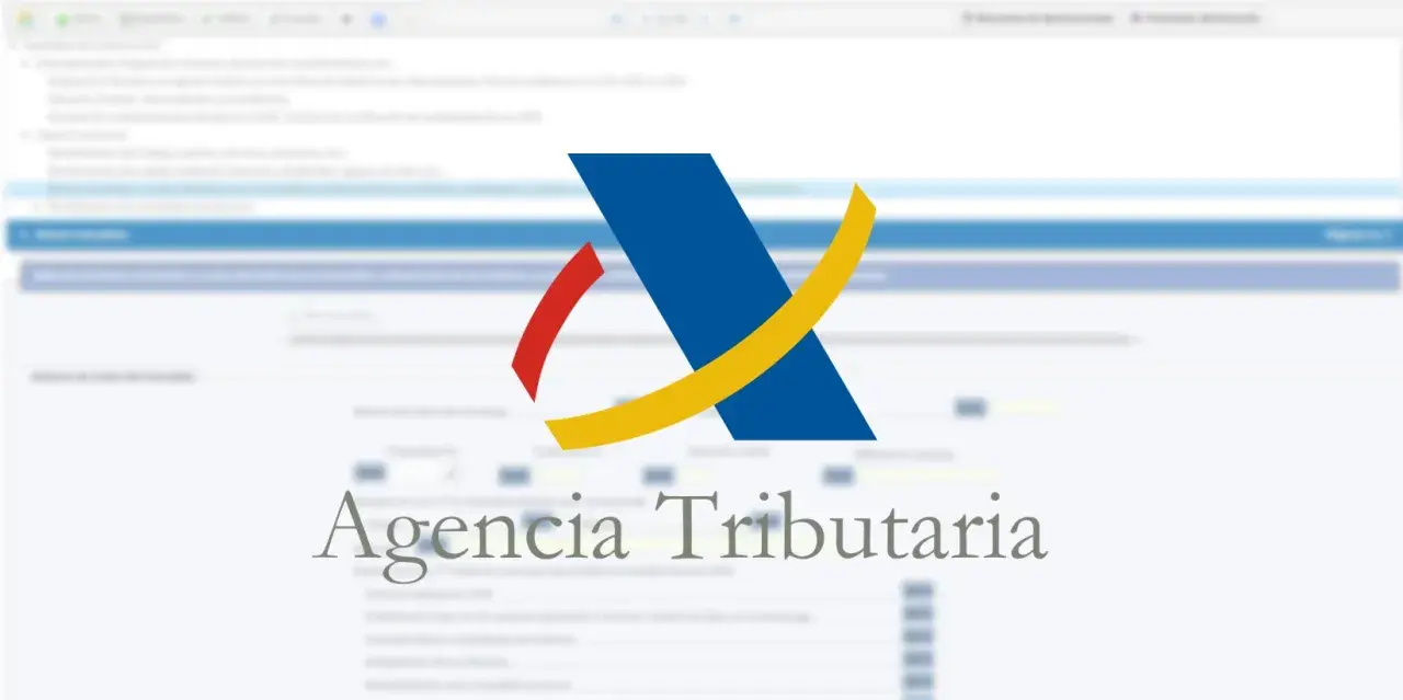 Logo de la Agencia Tributaria sobre un formulario de declaración de la renta. Aprende cómo declarar el alquiler en la renta.