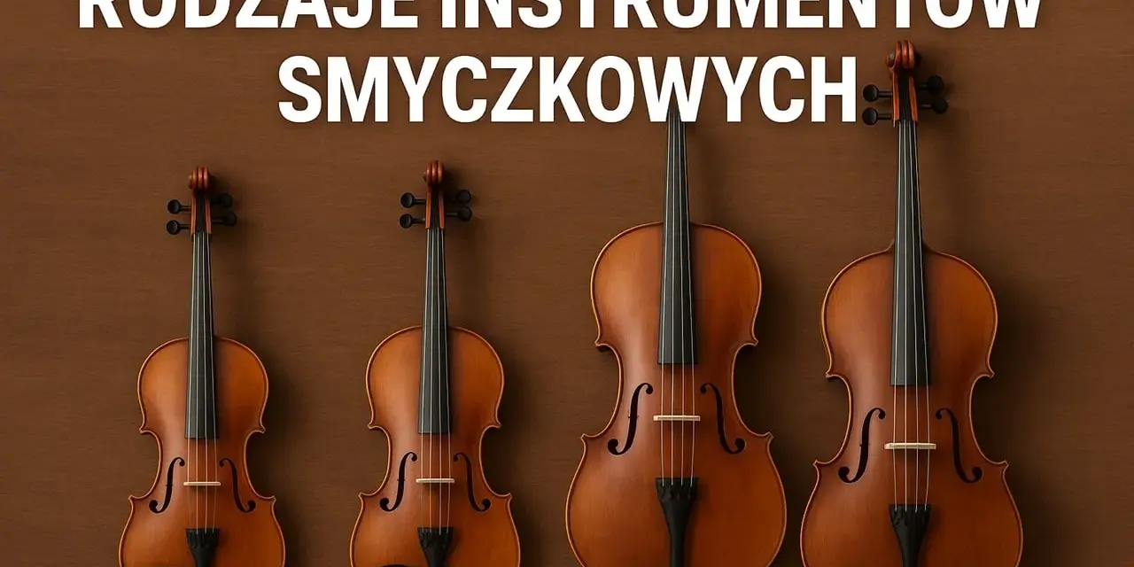 Cztery instrumenty smyczkowe: skrzypce i wiolonczele, prezentujące jakie są instrumenty smyczkowe.