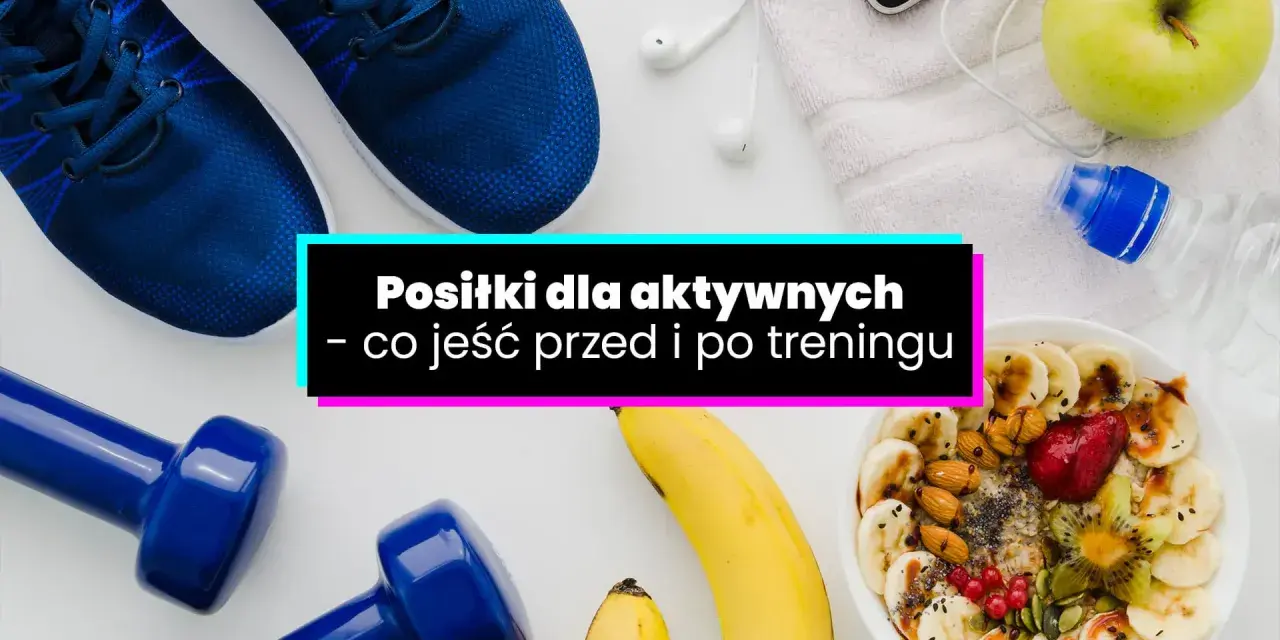 Aktywni w upały? Zobacz, co jeść przed i po treningu: buty, hantle, jabłko, wodę i owsiankę z owocami.