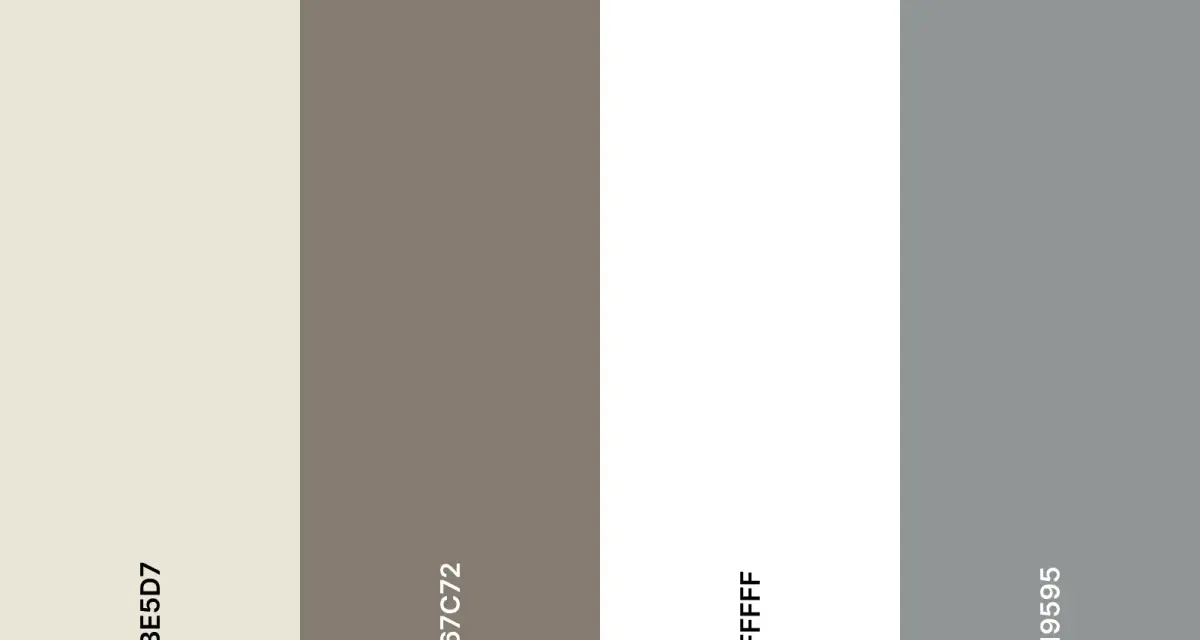 Paleta de colores: diferencia entre blanco tiza (EBE5D7) y blanco antiguo (867C72), junto a blanco puro (FFFFFF) y gris (919595).