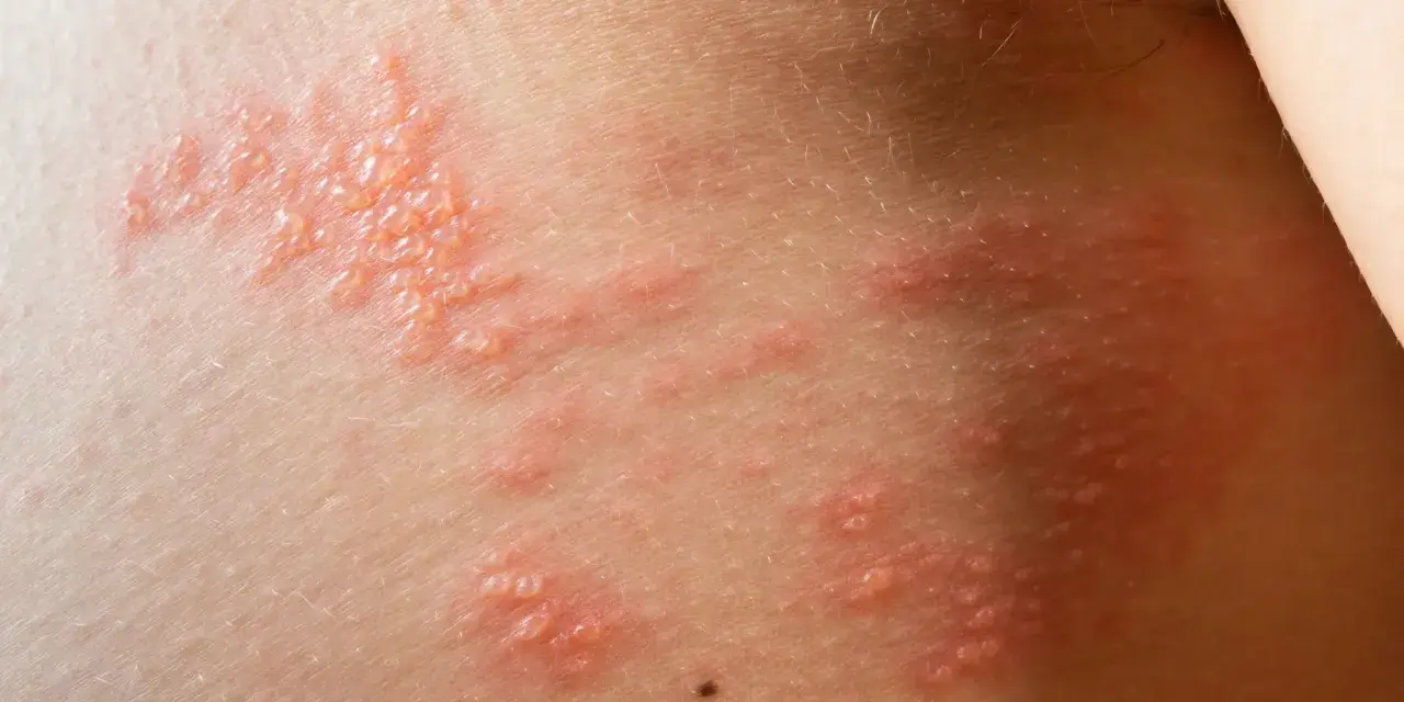 Eruzione cutanea con vescicole rosse e pruriginose, sintomo di un'allergia da istamina.