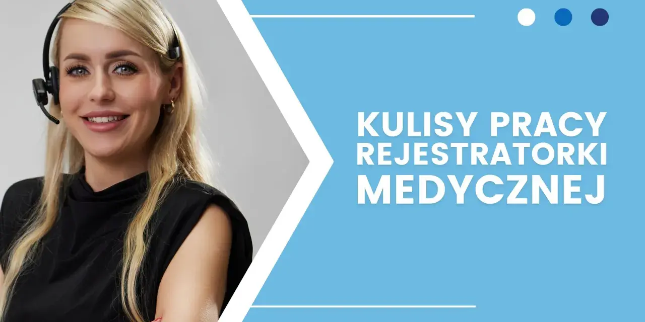 Uśmiechnięta rejestratorka medyczna w słuchawkach, gotowa do obsługi pacjentów. Poznaj zakres obowiązków rejestratorki medycznej.