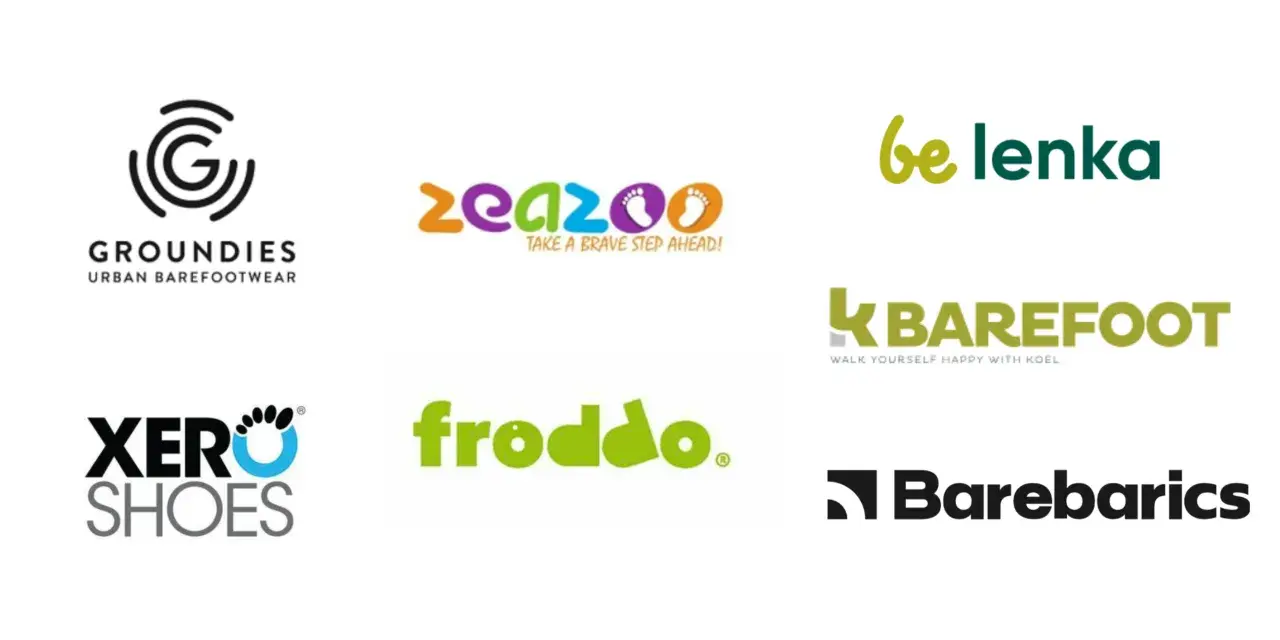 Loga marek butów: Groundies, Zeazoo, Be Lenka, Xero Shoes, Froddo, K Barefoot, Barebarics.