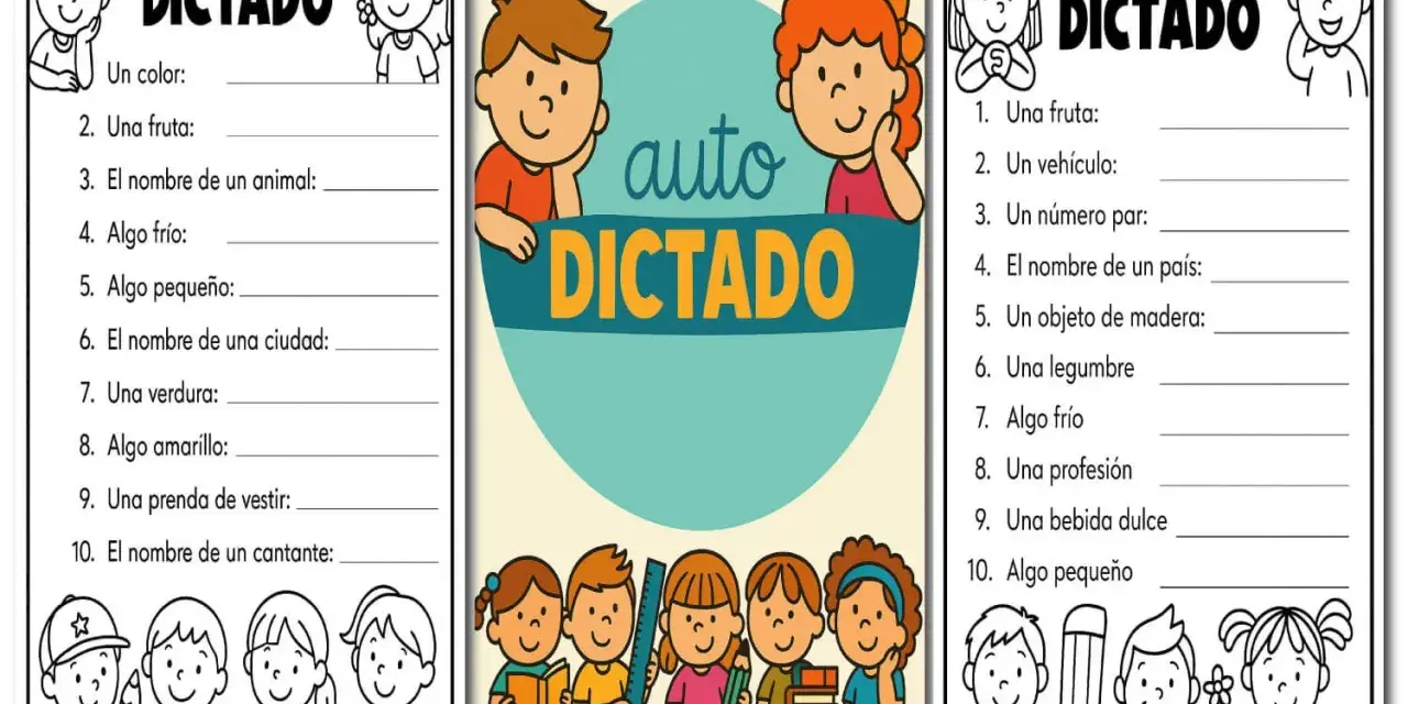 Hojas de trabajo para la "expresión escrita 4 primaria" con dibujos de niños y listas para completar.