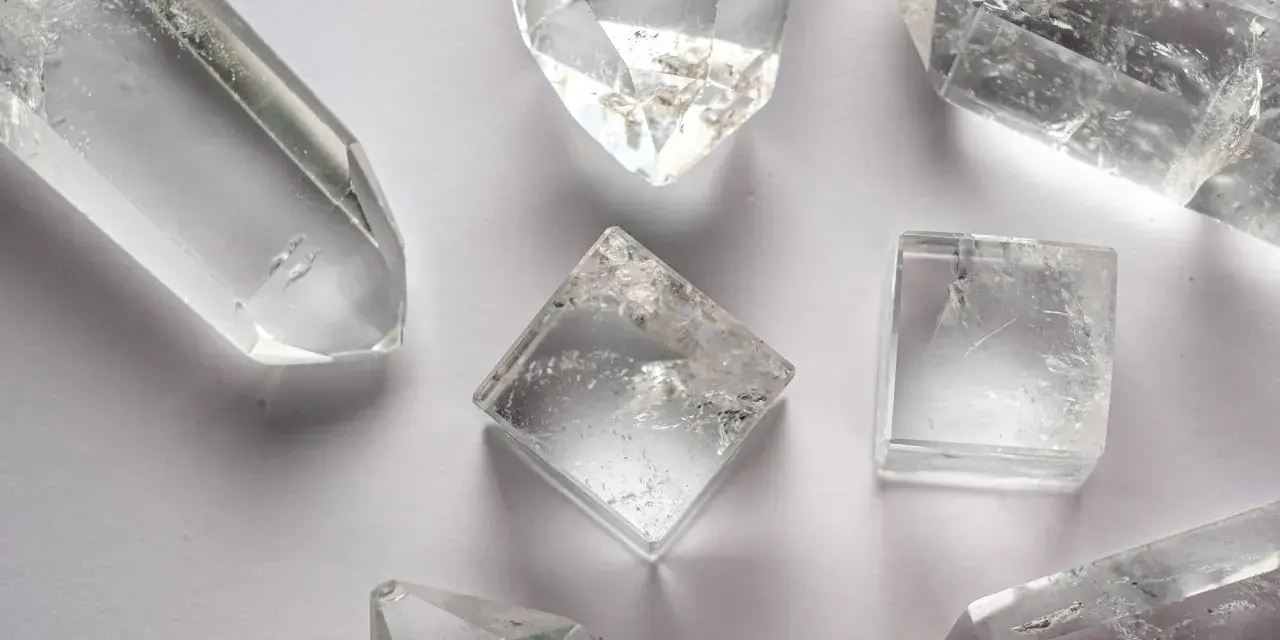 Cristales de cuarzo blanco, algunos en forma de punta y otros cúbicos, listos para aprender como cargar el cuarzo blanco.