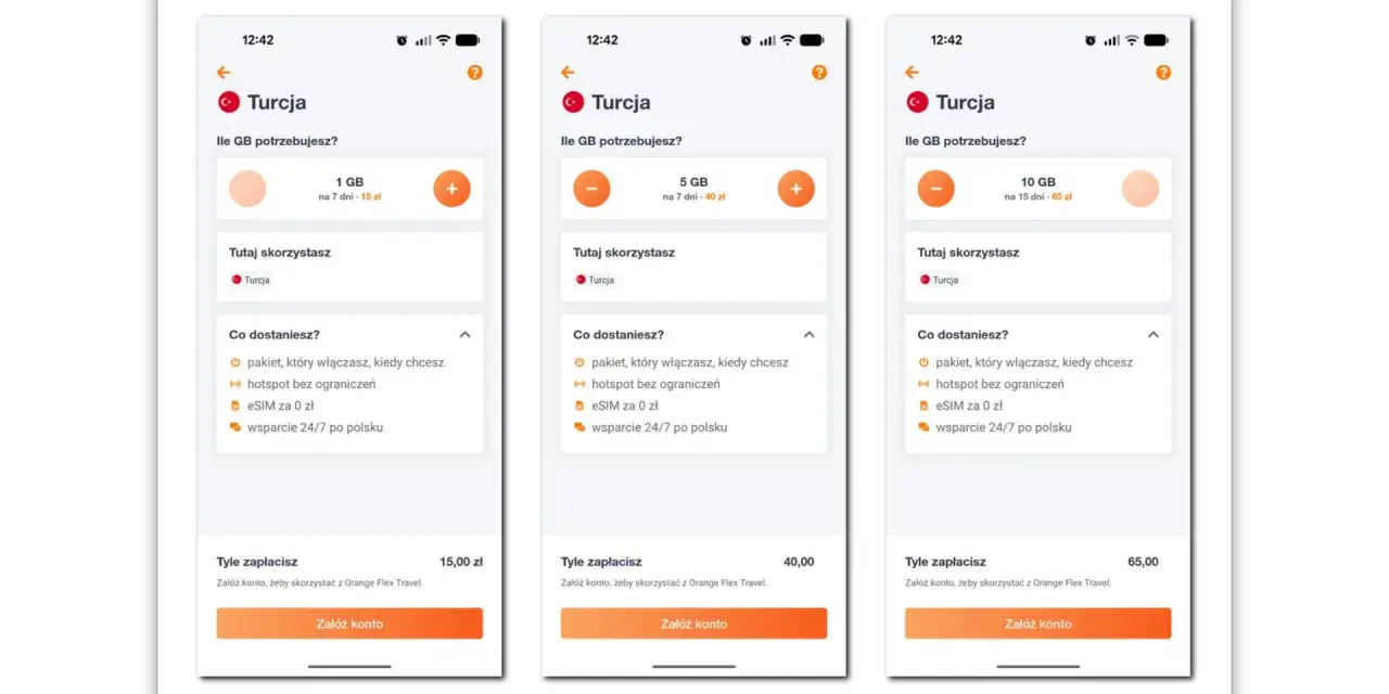 Planujesz podróż do Turcji? Sprawdź, czy w Turcji jest roaming i wybierz pakiet danych: 1 GB za 15 zł, 5 GB za 40 zł lub 10 GB za 65 zł.