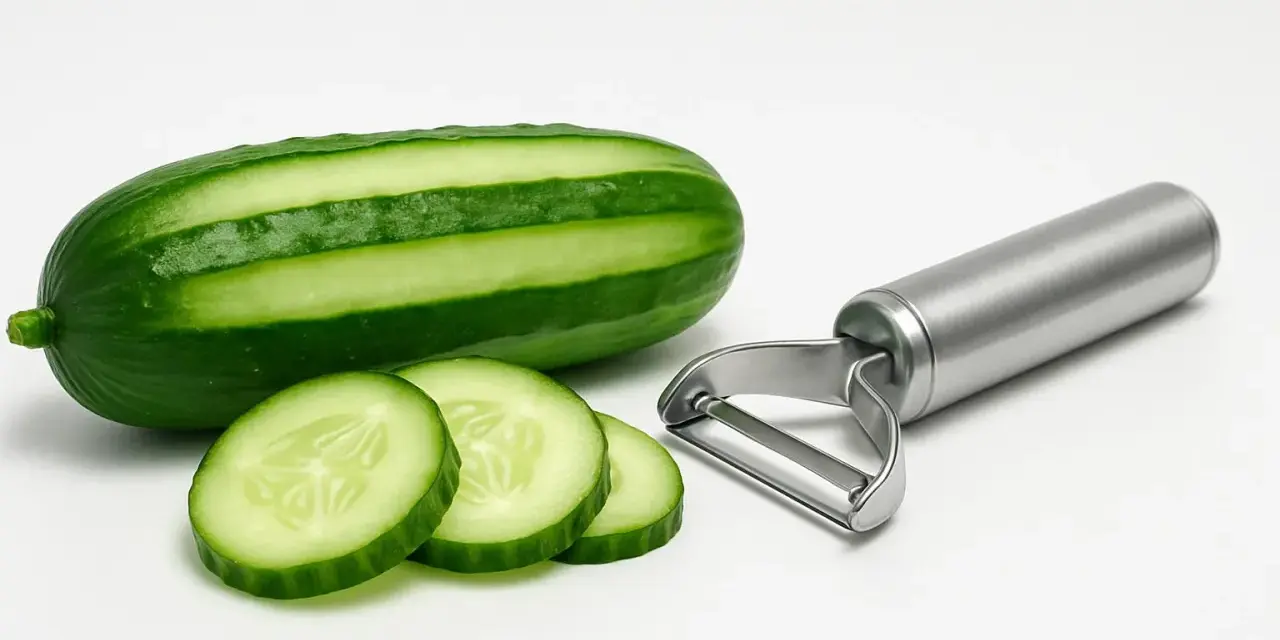 Cetrioli con o senza buccia, pronti per essere affettati con il pelapatate.