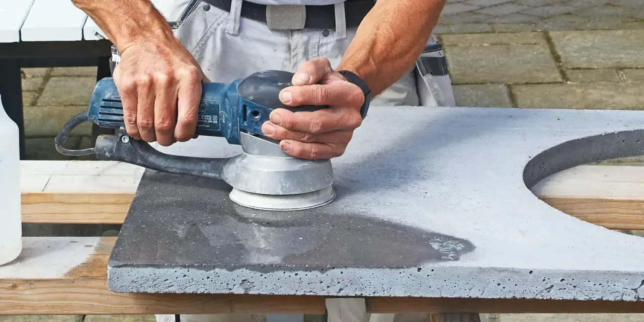 Man slipar betonggolv med en maskin.