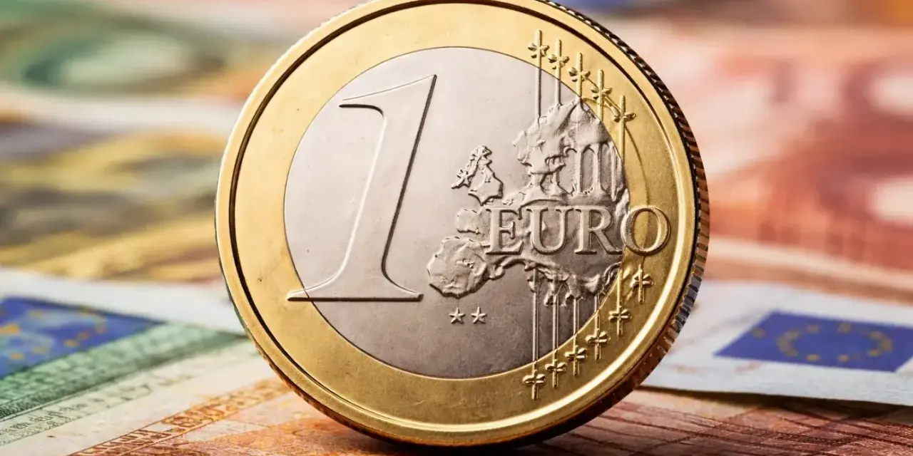 Une pièce de 1 euro 1999, bicolore, posée sur des billets en euros.