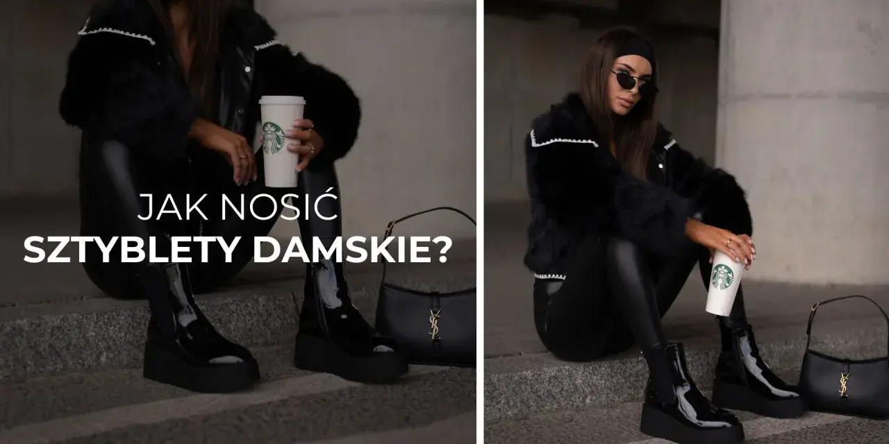 Kobieta w czarnym futrzanym płaszczu i skórzanych legginsach prezentuje modne sztyblety na platformie. Stylowe sztyblety damskie na platformie to klucz do udanych stylizacji.