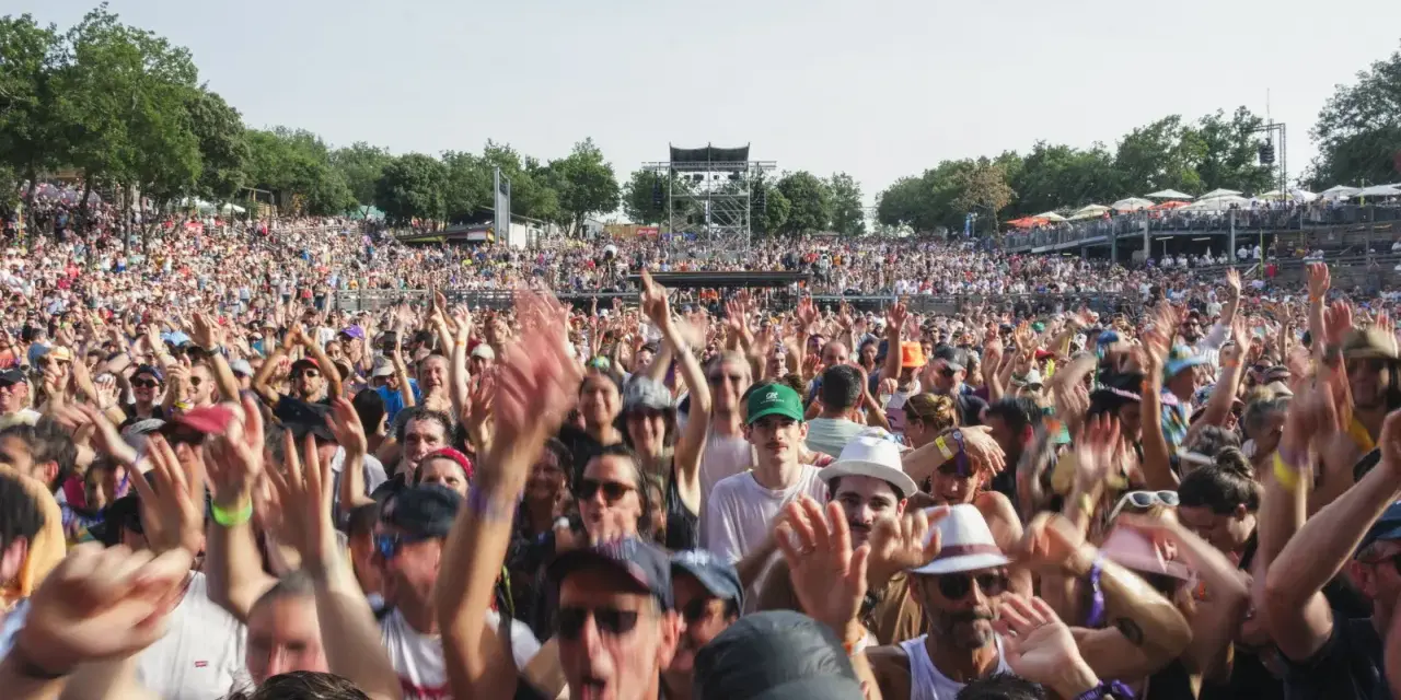 Foule en délire à un concert, mains levées. Certains portent un bouchon oreille sifflement pour se protéger du bruit assourdissant.