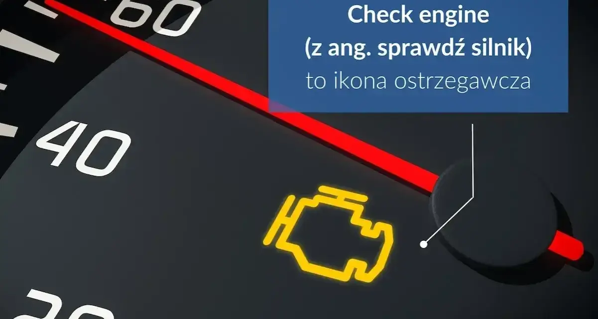 Pomarańczowa kontrolka silnika "Check engine" świeci się na desce rozdzielczej, sygnalizując potrzebę sprawdzenia pojazdu.