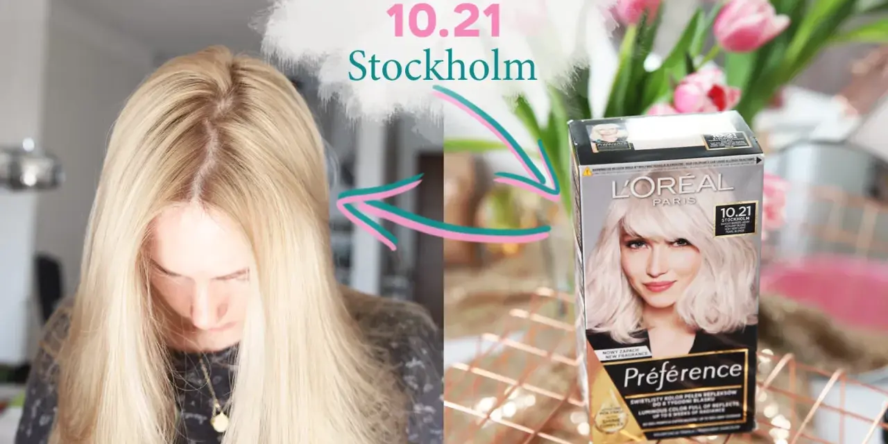 Przed i po farbowaniu włosów farbą L'Oréal 10.21 Stockholm.