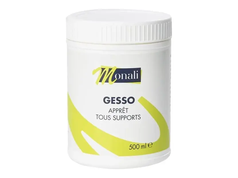 Pot de gesso Monali, apprêt tous supports. Idéal pour préparer vos toiles avant la peinture. 500 ml.