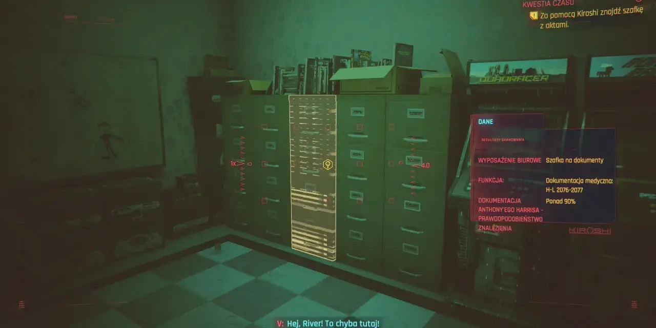 W grze Cyberpunk 2077, w misji "Kwestia czasu", gracz szuka szafki z aktami.