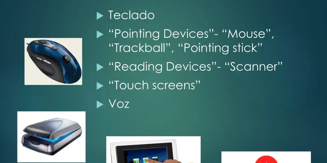 Dispositivos de input: teclado, mouse, scanner, pantalla táctil y micrófono. La diferencia entre input y output es cómo la información entra o sale del sistema.