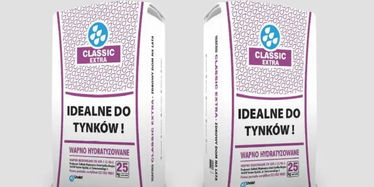 Dwie torby z wapnem budowlanym Classic Extra. Produkt idealny do tynków, wapno hydratyzowane, 25 kg.
