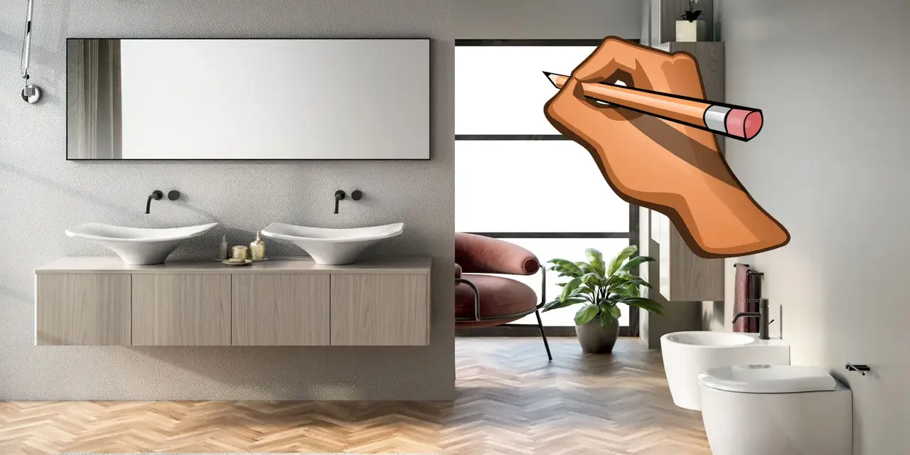 Disegno a matita su un bagno moderno: quanto costa rifare un bagno di 5mq?