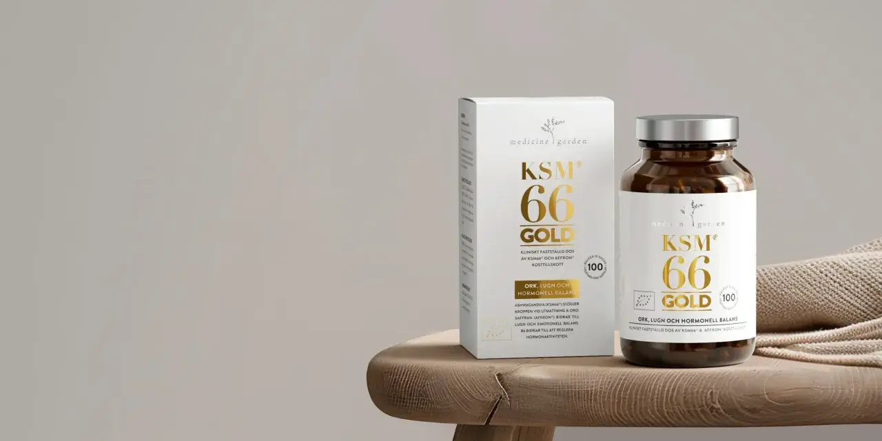 KSM-66 Ashwagandha Gold-kapslar för hormonell balans och lugn. Stödjer kroppen vid stress.