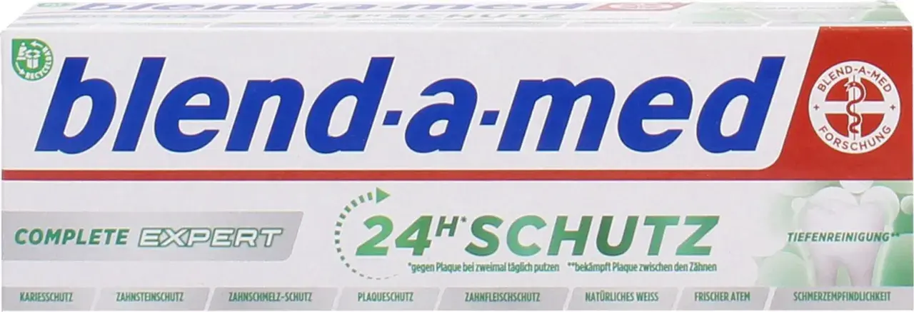 Opakowanie pasty do zębów Blend-a-med Pro Expert 24h Schutz, wycofana wersja z niemieckim opisem.
