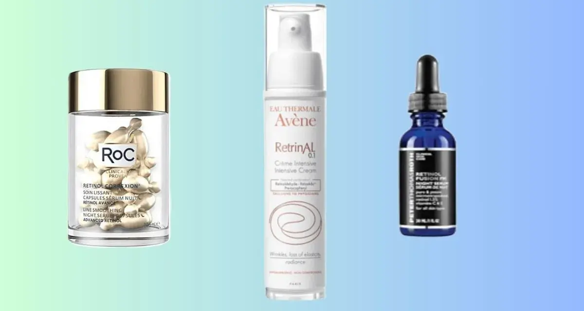 Trois produits de soin anti-âge : capsules RoC, crème Avène RetrinAL et sérum Peter Thomas Roth. Le rétinol, c'est quoi ? Un ingrédient clé pour la peau.