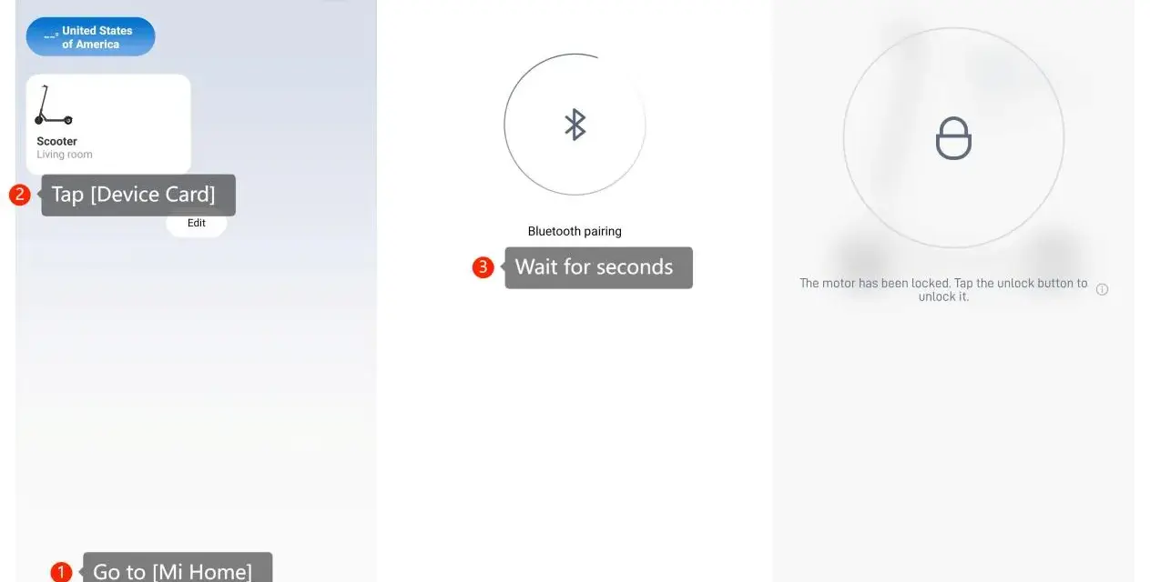 Ekran aplikacji Xiaomi Mi Home pokazujący połączenie hulajnogi przez Bluetooth.