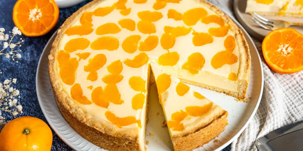 Ein saftiger faule weiber kuchen mit Mandarinenstücken, der zum Genießen einlädt.