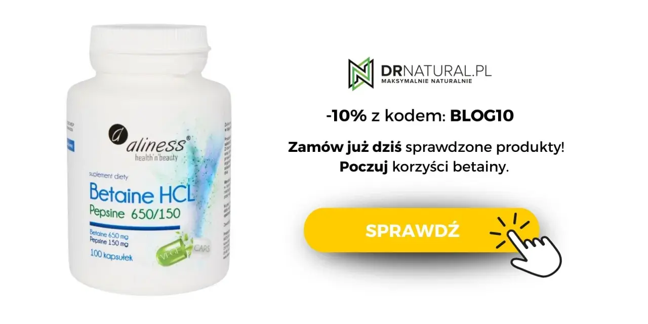 Suplement diety Betaine HCL Pepsine 650/150 w kapsułkach. Zamów i poczuj korzyści betainy.