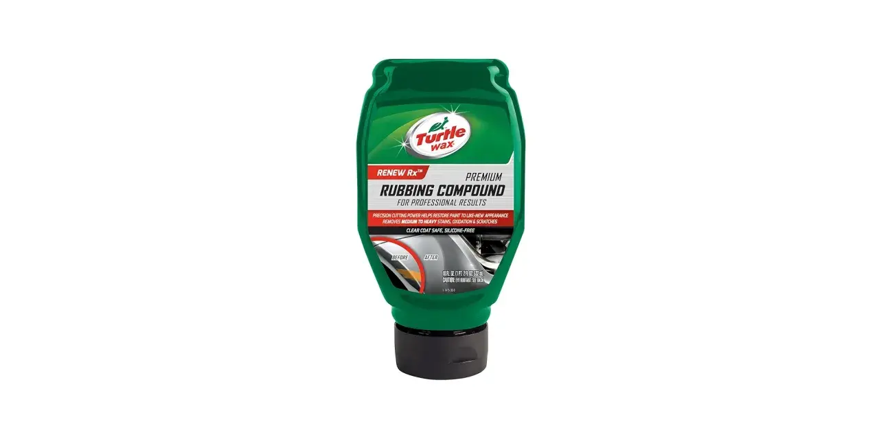 Turtle Wax Rubbing Compound bottle. Learn how to use it to restore paint, removing oxidation and scratches for a like-new finish.