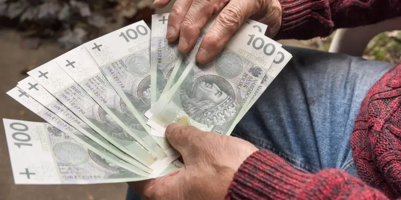 Ręce trzymające banknoty 100 zł. Czy to wystarczy na emeryturę po 30 latach pracy przy najniższej krajowej?