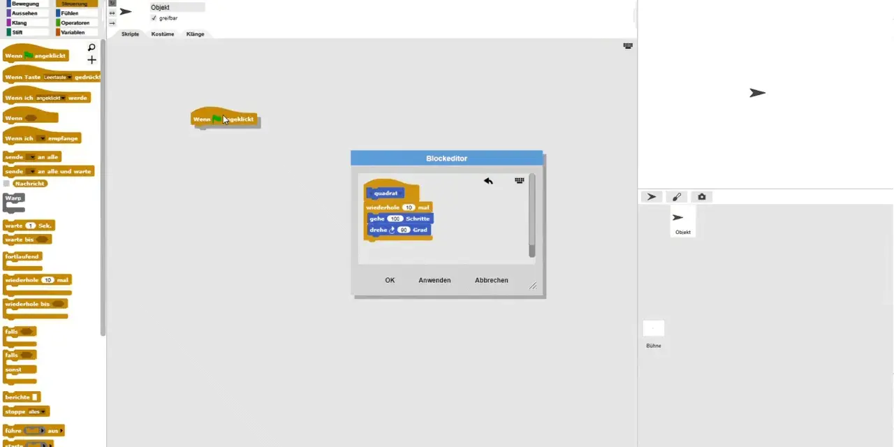 Snap! Programmierumgebung: Snap blocks zum Zeichnen eines Quadrats.