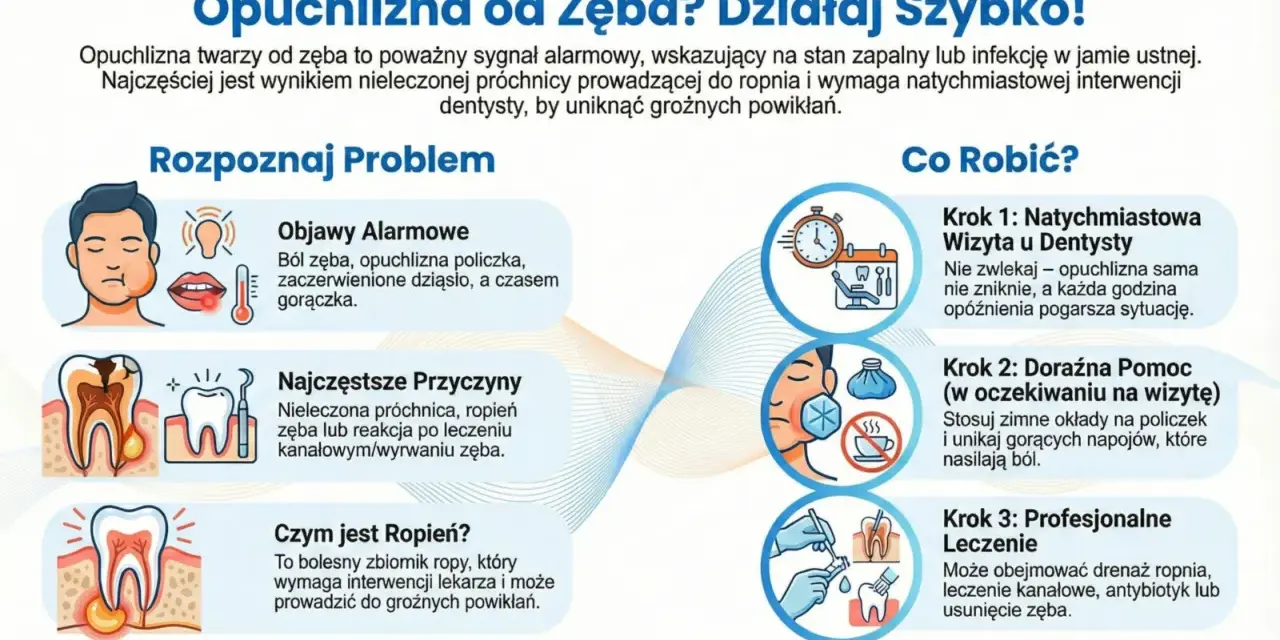 Opuchlizna od zęba? Objawy, przyczyny i co robić. Leczenie domowe to zimne okłady, ale kluczowa jest wizyta u dentysty.